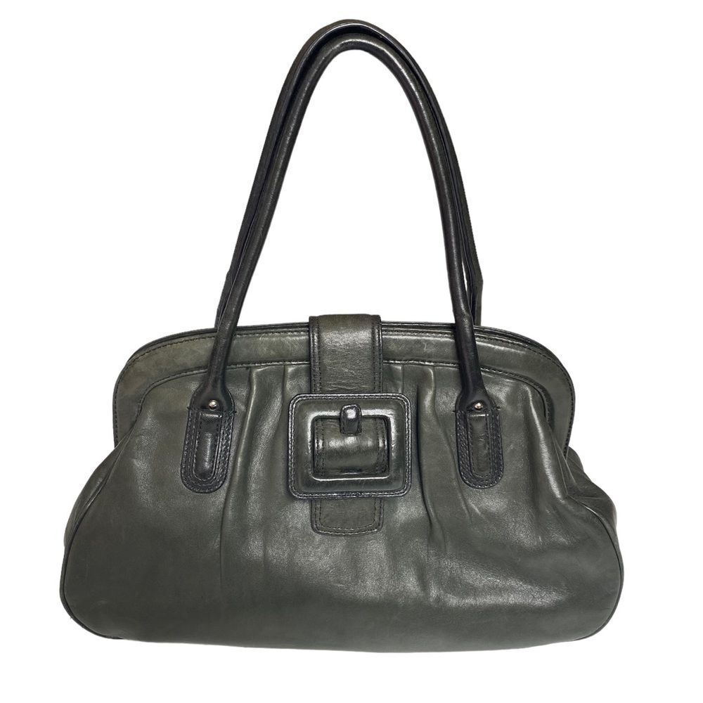 Banana Republic Olive Green Leather Satchel with Black Handles